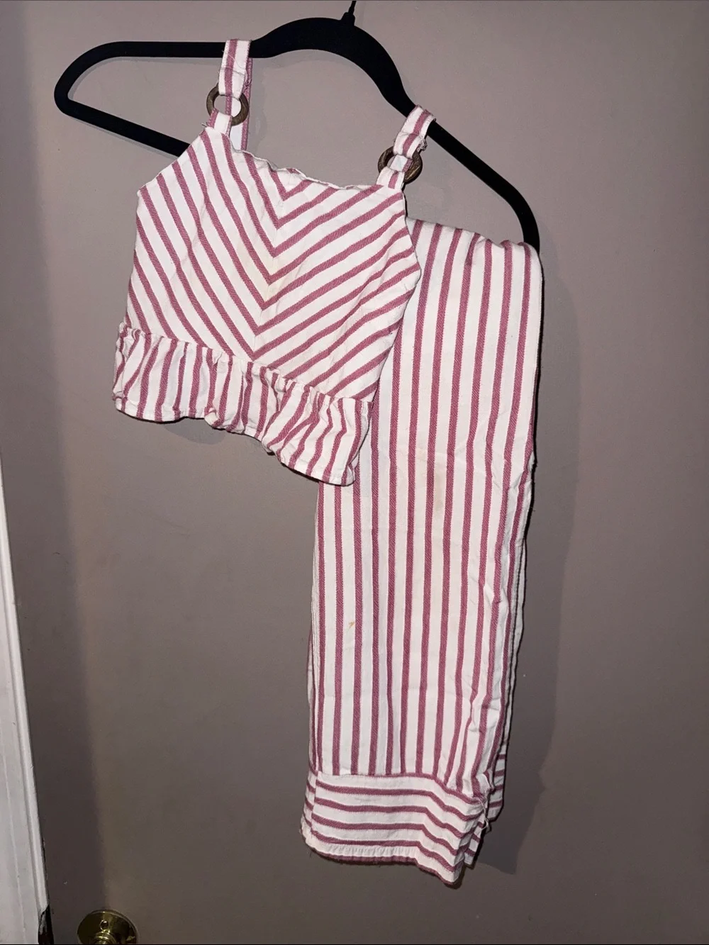 Girls Striped Pink and White Two-Piece Set
